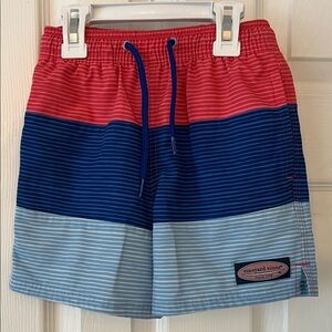 Vineyard Vines Boys 5 Colorblock Swim Trunks - Red, Blue, Light Blue